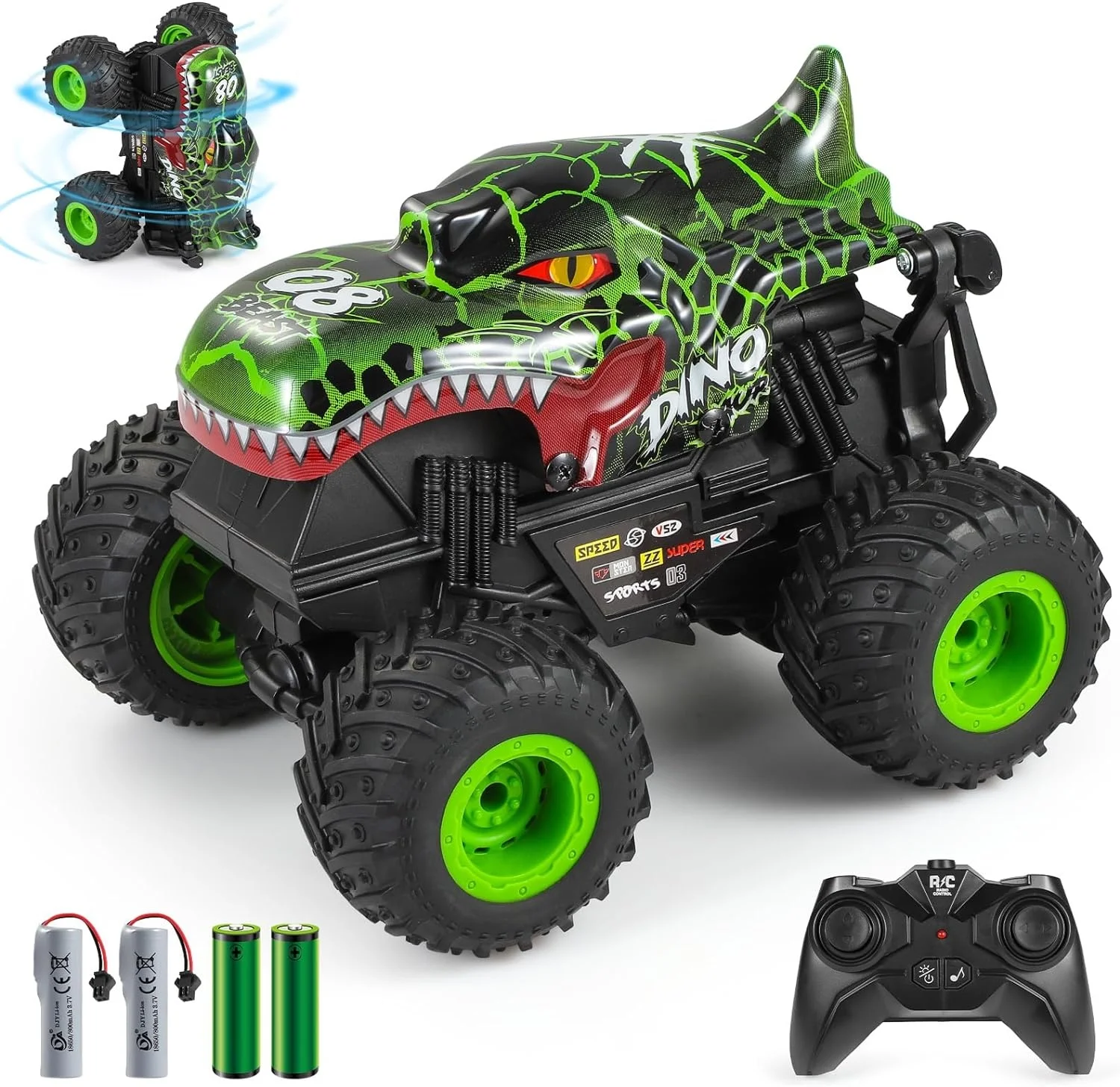 360 Degrees Rotation Led Light 2.4G 1:20 Dinosaur Stunt Drift Remote Control Monster Truck RC Crawler Toys Car Indoor Outdoo