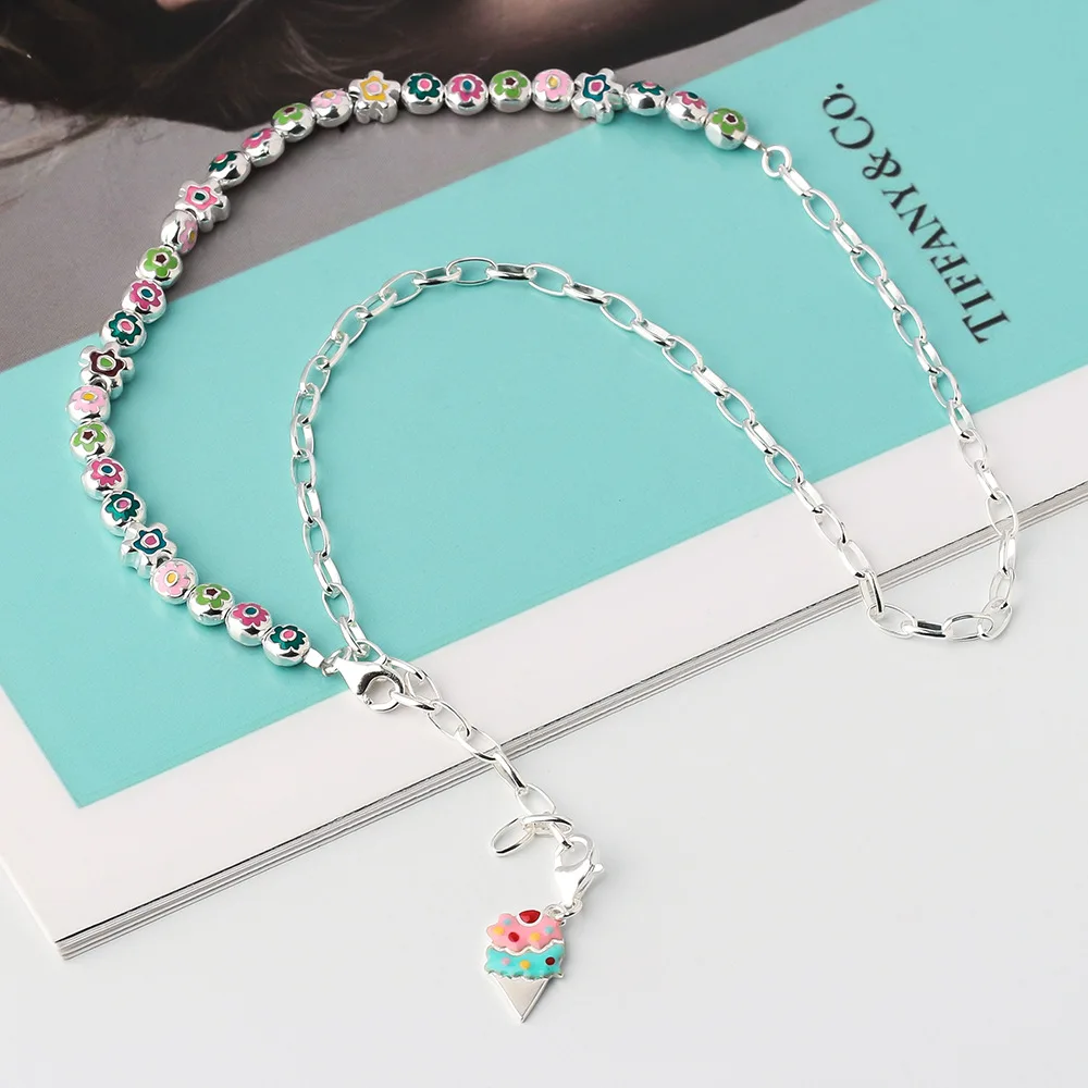 S925 Sterling Silver Korean Small Flower Necklace for Women. Niche Fashion-Designed Collarbone Chain, 2023 New Summer Style.