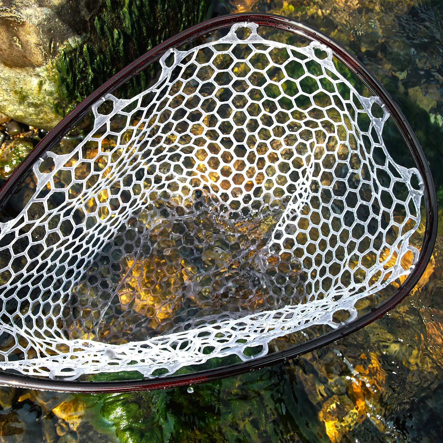 SF Fly Fishing Stealth Carbon Fiber Landing Net Soft Silicone Rubber Mesh Trout Catch and Release Net