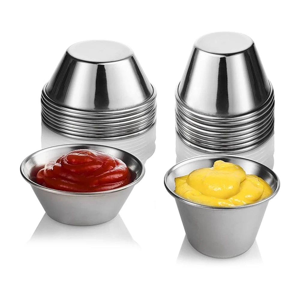 Metal 1.5 2.5 oz Sauce Cup Seasoning Cup 304 Stainless Steel Dipping Dish Small Plate for Home Restaurant