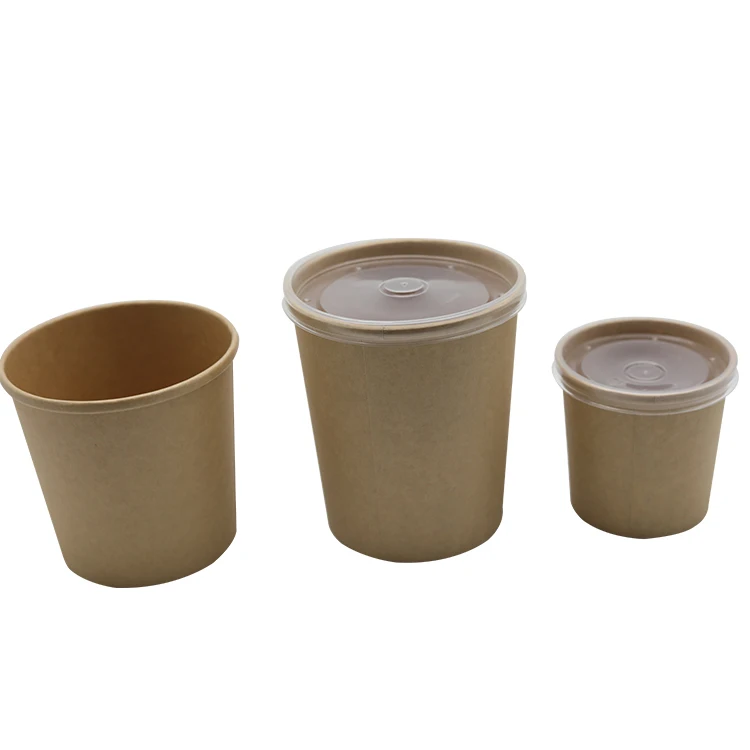 
PE Coated Cheap High Quality Custom Printed 8oz 12oz 16oz 26oz 32oz Disposable Kraft Paper Frozen Yogurt Cup With Lid Leak Proof 