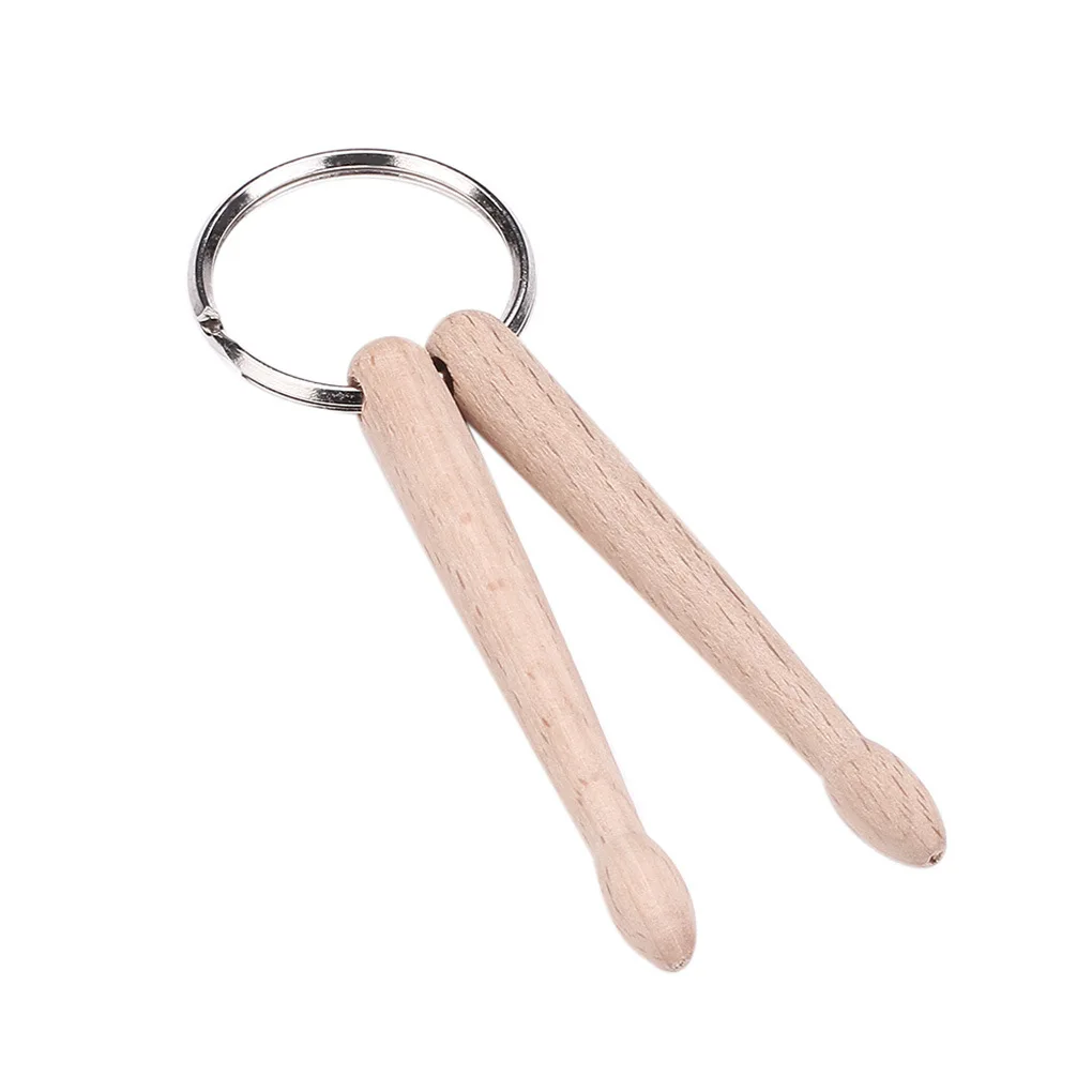 11cm Eco-friendly Drum Sticks Keychain Natural Wood Key chains Key Rings Engraved Logo Wood DrumSticks miniature music Keychains