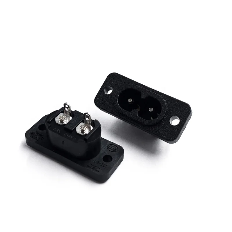 Manufacturer AC inlet C8 power socket 2.5A250V female C8 Panel Mount Plug Adapter 2 Pins IEC Inlet Module connector