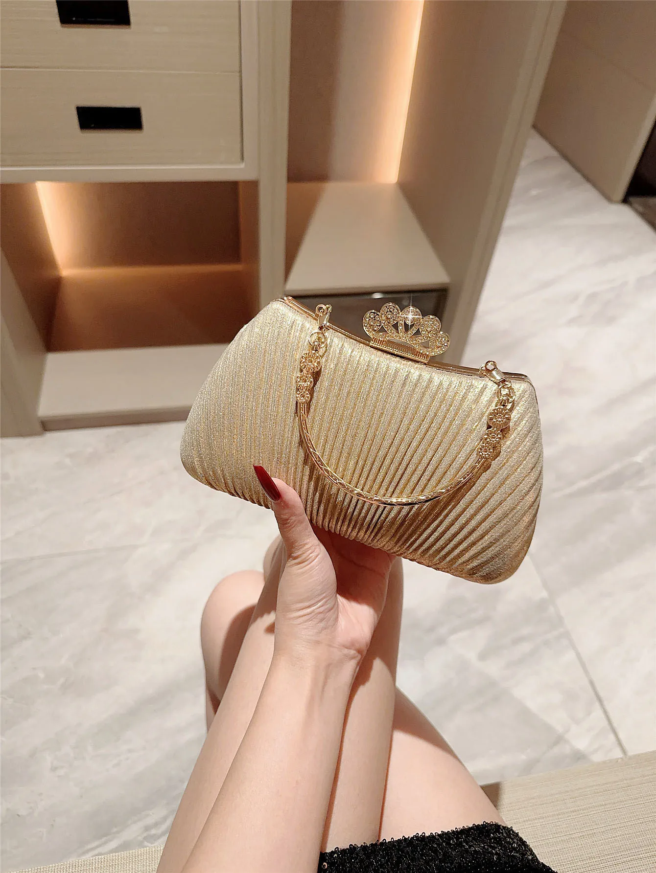 fashion ladies golden pleated prom dress party wedding evening bags high quality for women wholesale