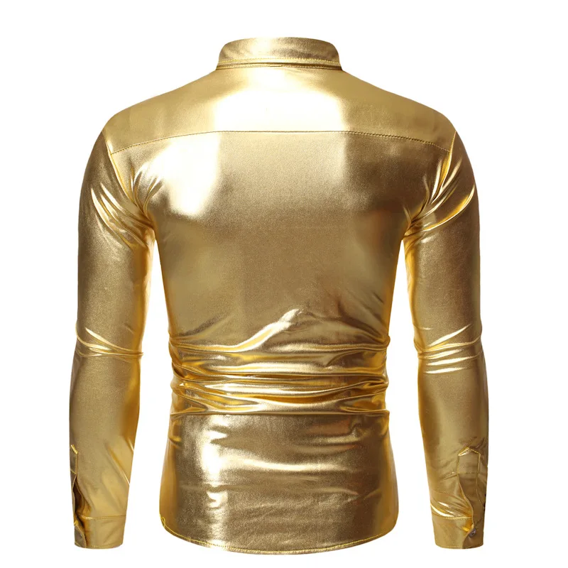 Button Down dress shirts for men sequin Shiny shirt stage performance costume Gold Silver Metallic Sequins Glitter Shirt