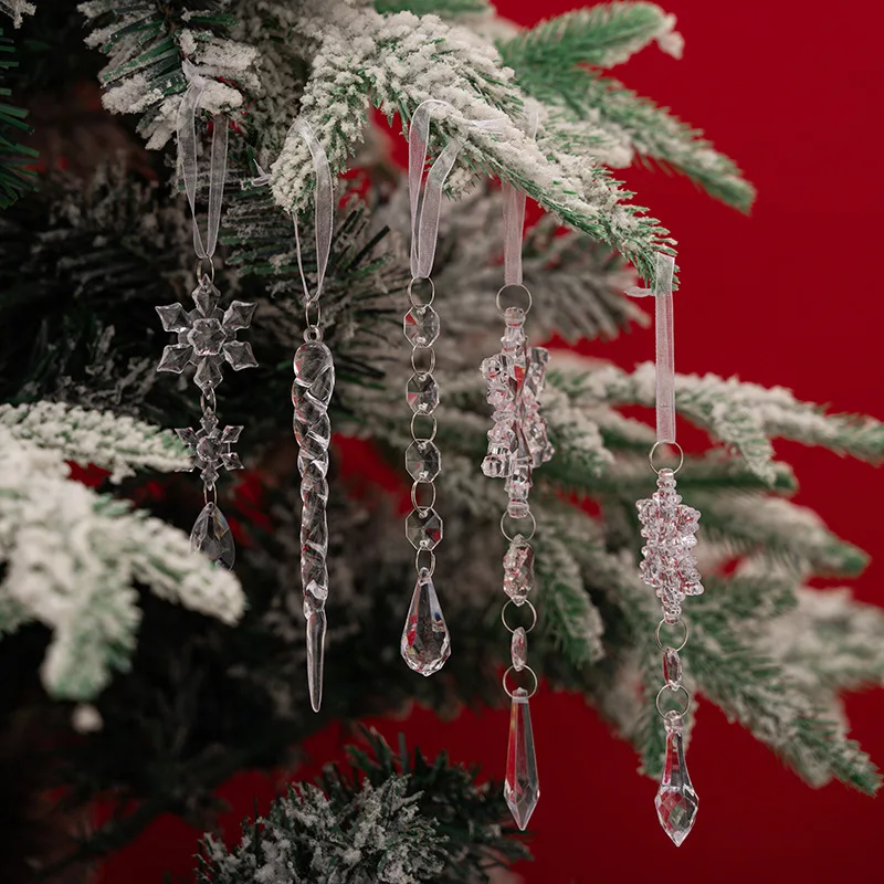 5 PCS Ice Strip Transparent Ice Edge Acrylic Clear Snowflake Christmas Tree Pendants