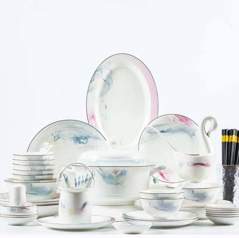Web celebrity wholesale jingdezhen ceramic tableware ceramic bowl chopsticks dishes suit to add LOGO household  set of dishes