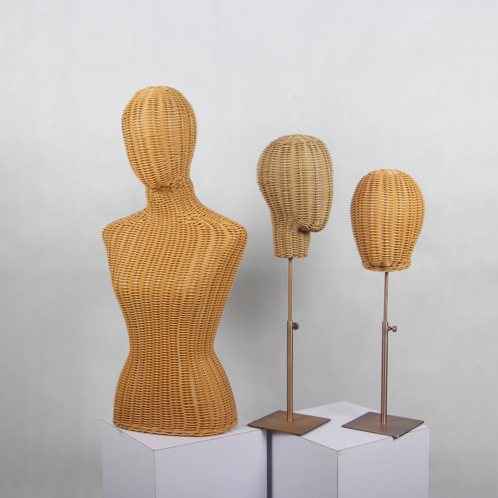 Fashion Handwork Rattan Weaved female half body form model bust torso wicker mannequin