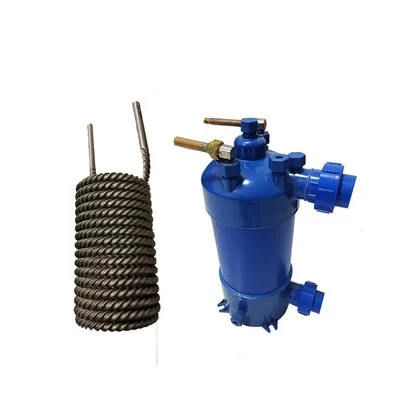 Screwed titanium tube pvc shell heat exchanger heat pump aquarium chiller evaporator