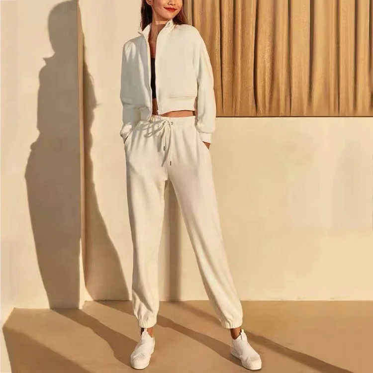 Women Sports Tracksuit Zipper Sweatshirt And Pants 2 Pieces Set Fashion Winter Female Pullover Crop Top Trousers