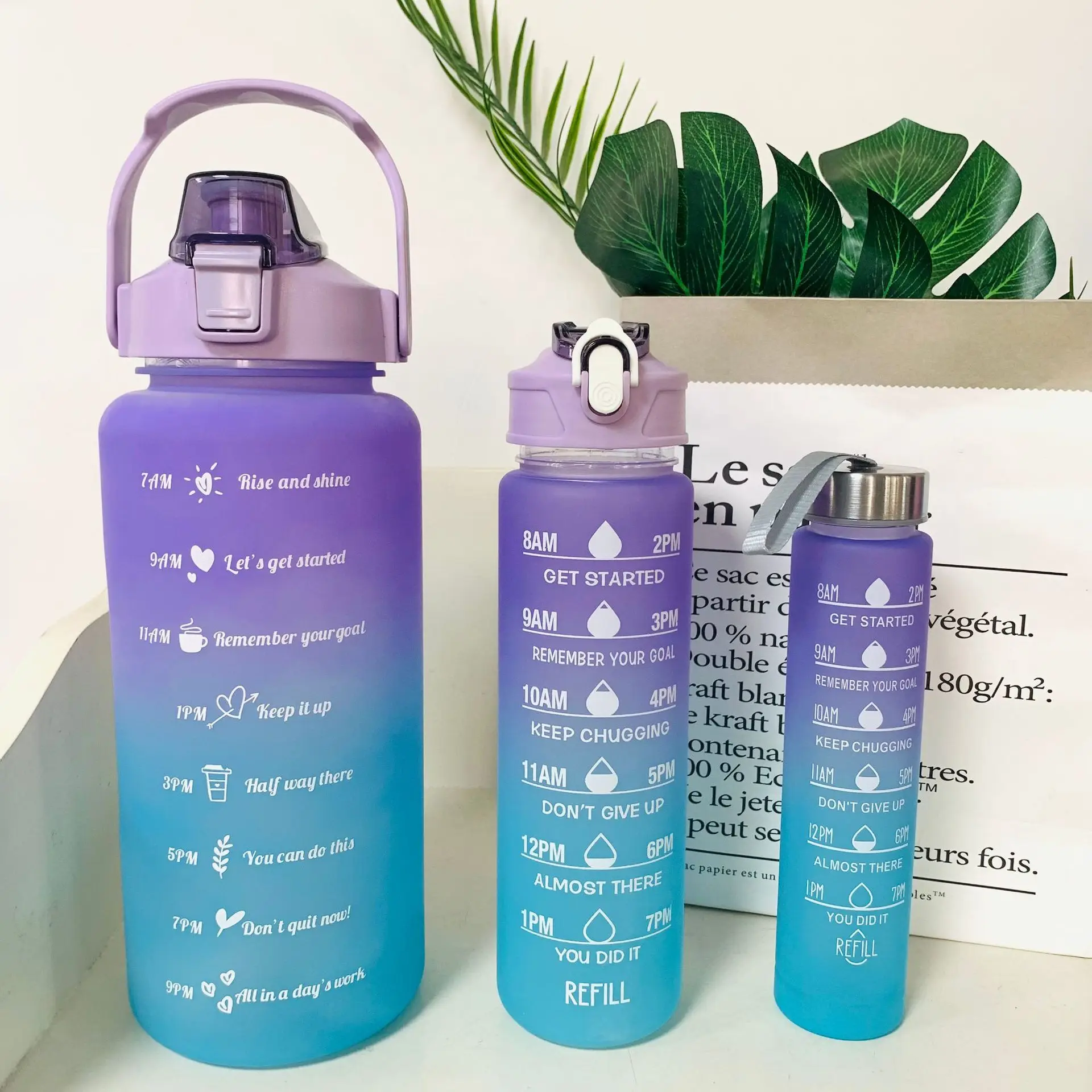 Direct Drinking 2L Sports Water Bottle 800/10000ml Motivational Time Marker 32oz 3-in-1 PC Gym Students Insulated Plastic