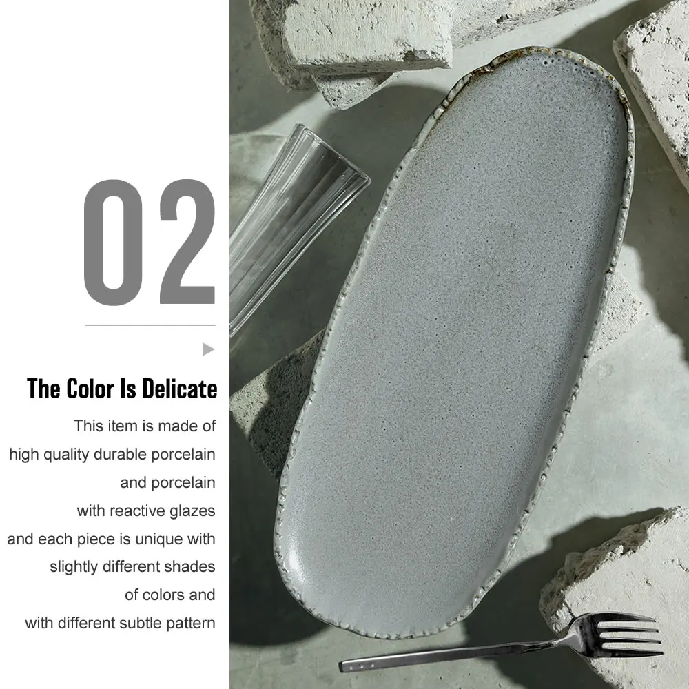 Factory Wholesale Nordic Style Hotel Used Irregular Shape Ceramic Dinner Plates Matte Grey Porcelain Fish Plate For Restaurant