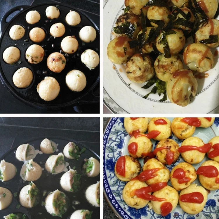 19 Holes Two Ears Cast Iron Non-stick Octopus Ball Takoyaki Pan Japanese Food Cookie Pan