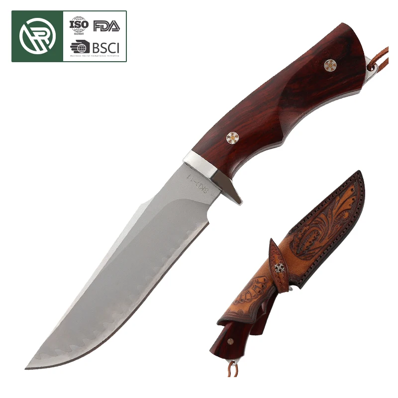 Free Sample High Quality SKD 11 Steel Knife Fixed Blade Sand Iron Wood Handle Hunting Knife Bowie Knife For Camping