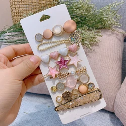 2021 Wholesale Various Styles Korean Fashion Hair Accessories Pearls Heart Hair Clips Cristal Hairpins Set