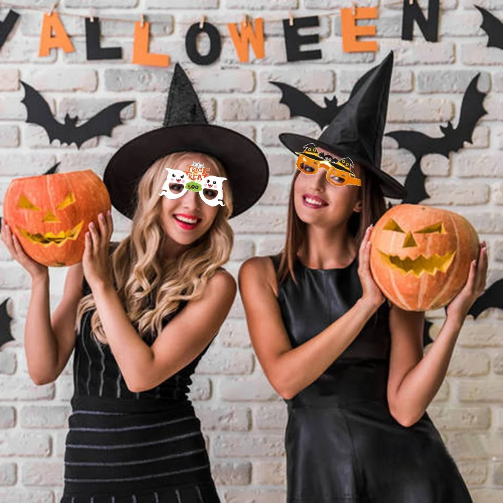Factory Directly Halloween Theme Glasses props Festival Funny Glasses Photo Props Bat Hat Pumpkin Paper Glasses For Party