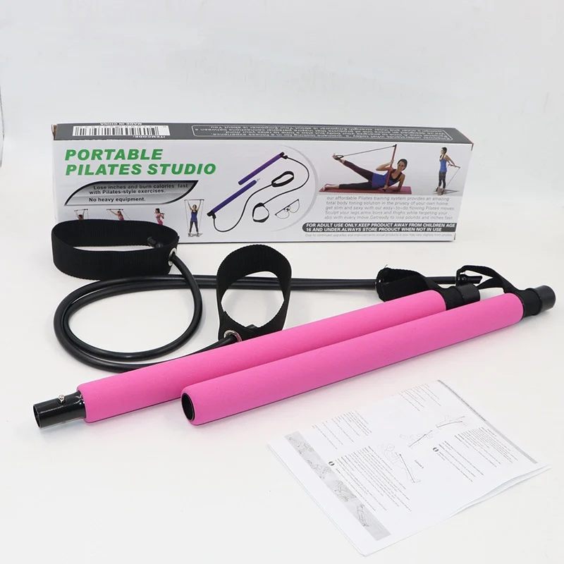 Portable Pilates Stick with Resistance Band Loops Lightweight Trainer Pilates Bar