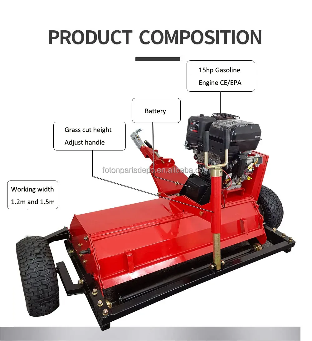 ATV Flail Mower Mulcher ATV FLM-120 FLM150 15HP Gasoline Engine Lawn Mower for Garden Farm