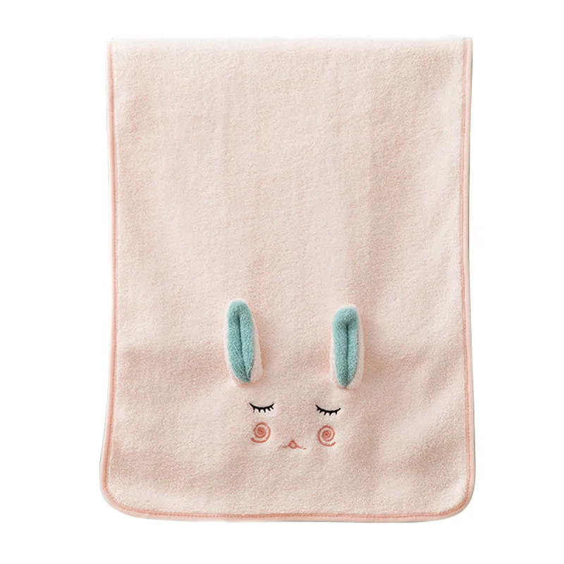 Wholesale Cartoon 3d Cute Rabbit Ears Dry Hair Towel Thickened Coral Fleece Towel Embroidery Adult Daily Wash Towel