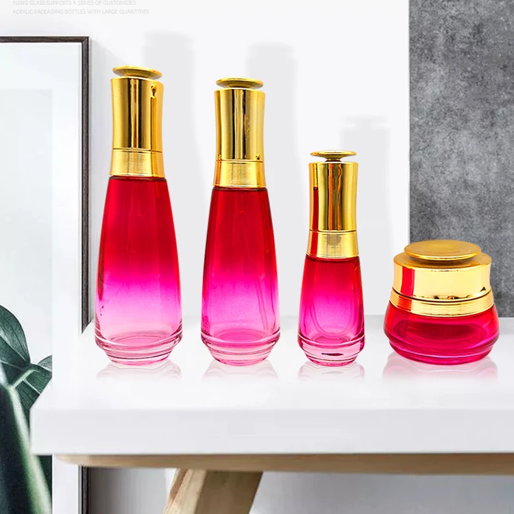 
Square Cosmetic Jar Toner Bottles Cosmetic Bottle Set Golden Black Serum Glass PUMP Sprayer Screen Printing Personal Care CN;GUA 