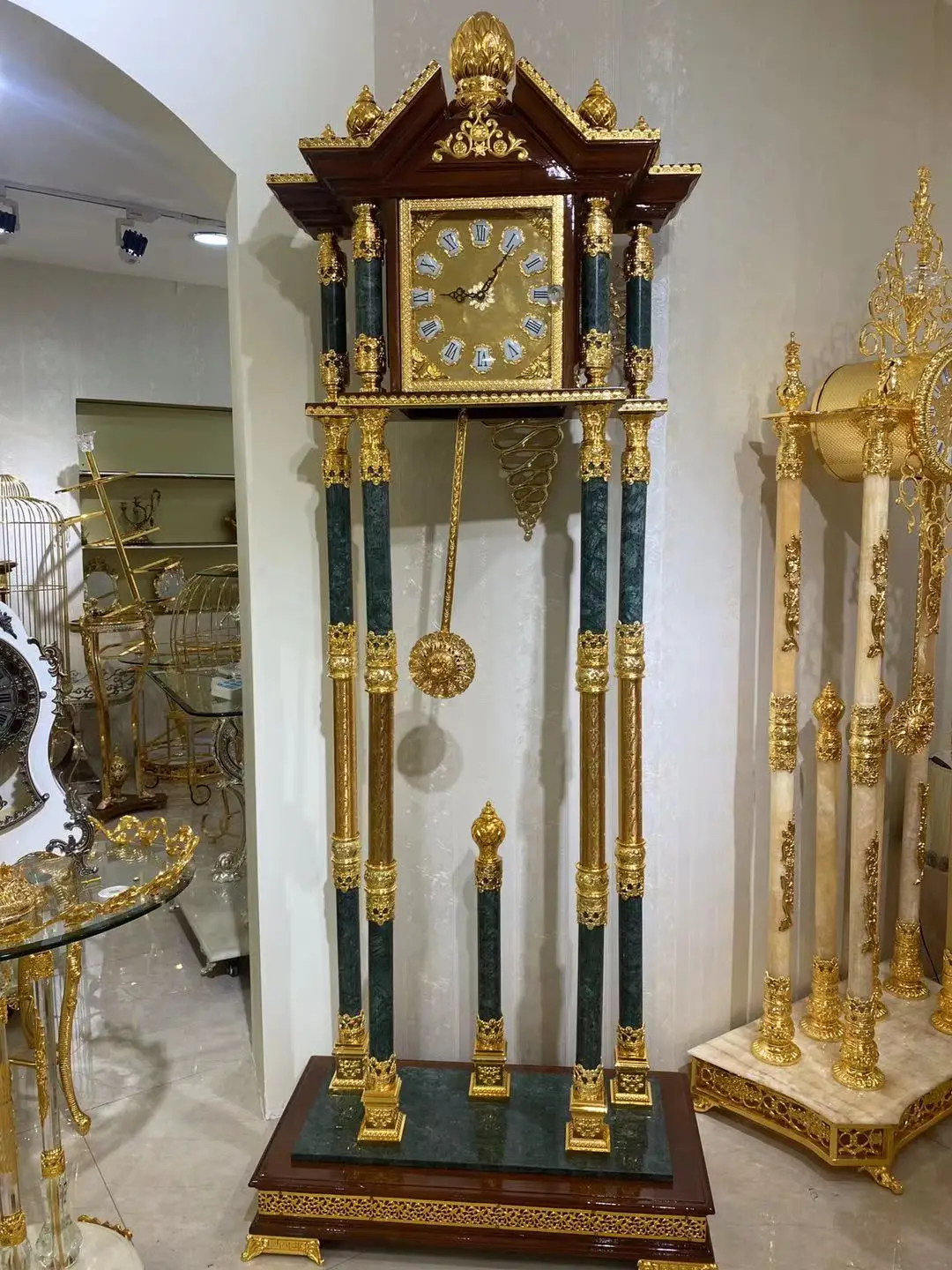 Luxury Floor Clock Home Hotel Decoration Standing Palace Style Royal Golden