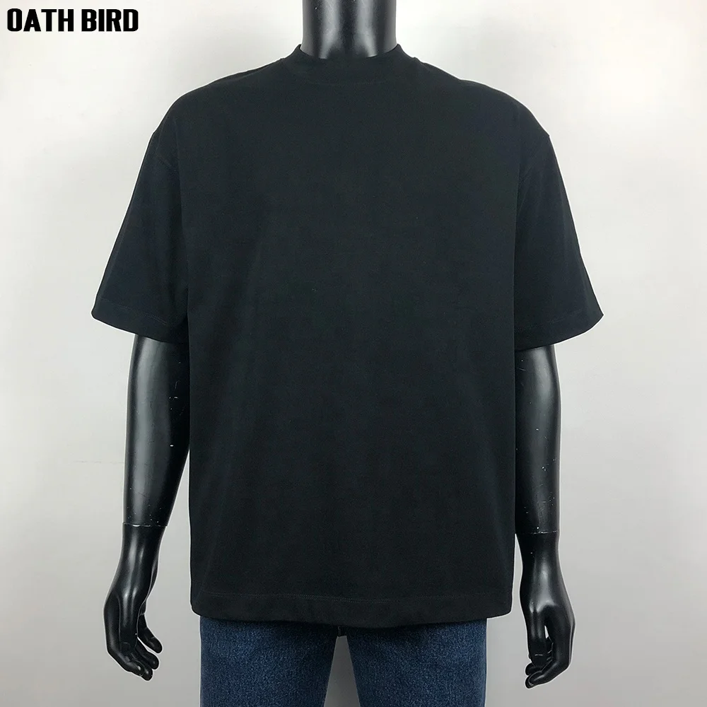 Mock Neck Boxy Luxury Drop Shoulder Heavyweight Tshirt 100 Cotton 300Gsm Thick High Collar Oversized Tee Custom T Shirts For Men