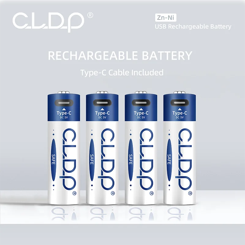 Logo custom CLDP Zinc Nickel 4pack 1.6v 2000mWh usb AA rechargeable battery with type c charging port