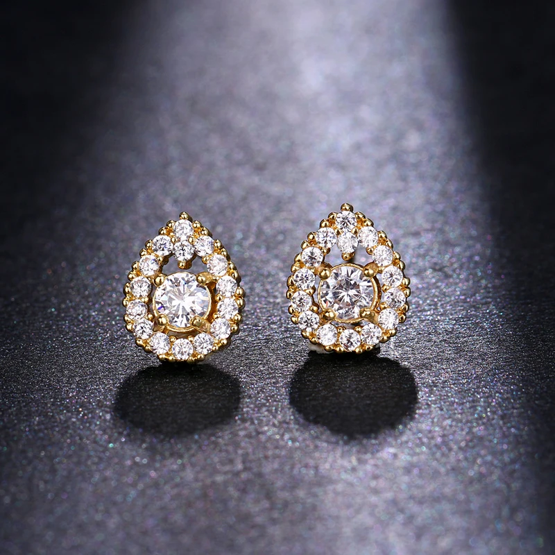 Emmaya Fashion Shiny Tear Drop AAA Cubic Zircon Bridal Imitation Diamond Wedding Jewelry Silver 18k Gold Stud Earrings Women