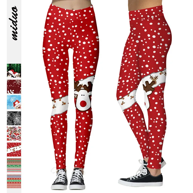 
Deer Wave Point Women Christmas Leggings Snowflake Printed Tight Leggings Female Sports Pants Trouser 
