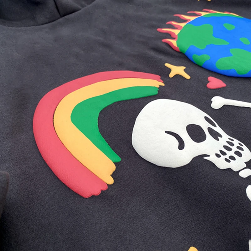 Oem Graphic Streetwear Acid Wash 400 500 600 Gsm Heavyweight Men Cropped Manufacturers Puff Print Printing Custom Hoodies