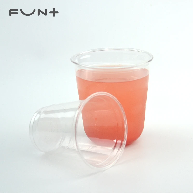 400ml 14oz U shaped pet cold drink with dome flat lid juice ice cream plastic coffee cups