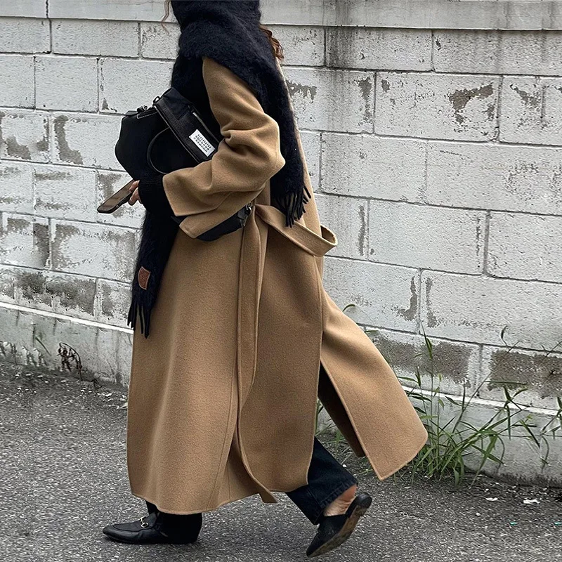 Chinese factory high-end custom Winter double-faced woolen goods Cashmere coat Solid color Jacket Stick pocket