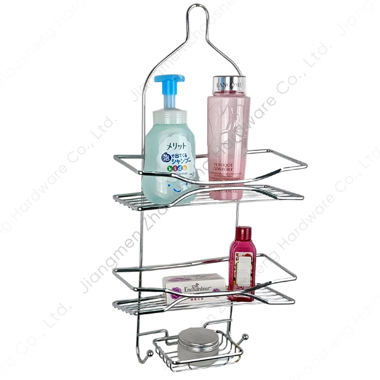 No Drilling Multi-layer Metal Drain Rack Towel Organizer Shower Caddy Basket Wall Shelf for Bathroom with Hooks Soap Dish Holder