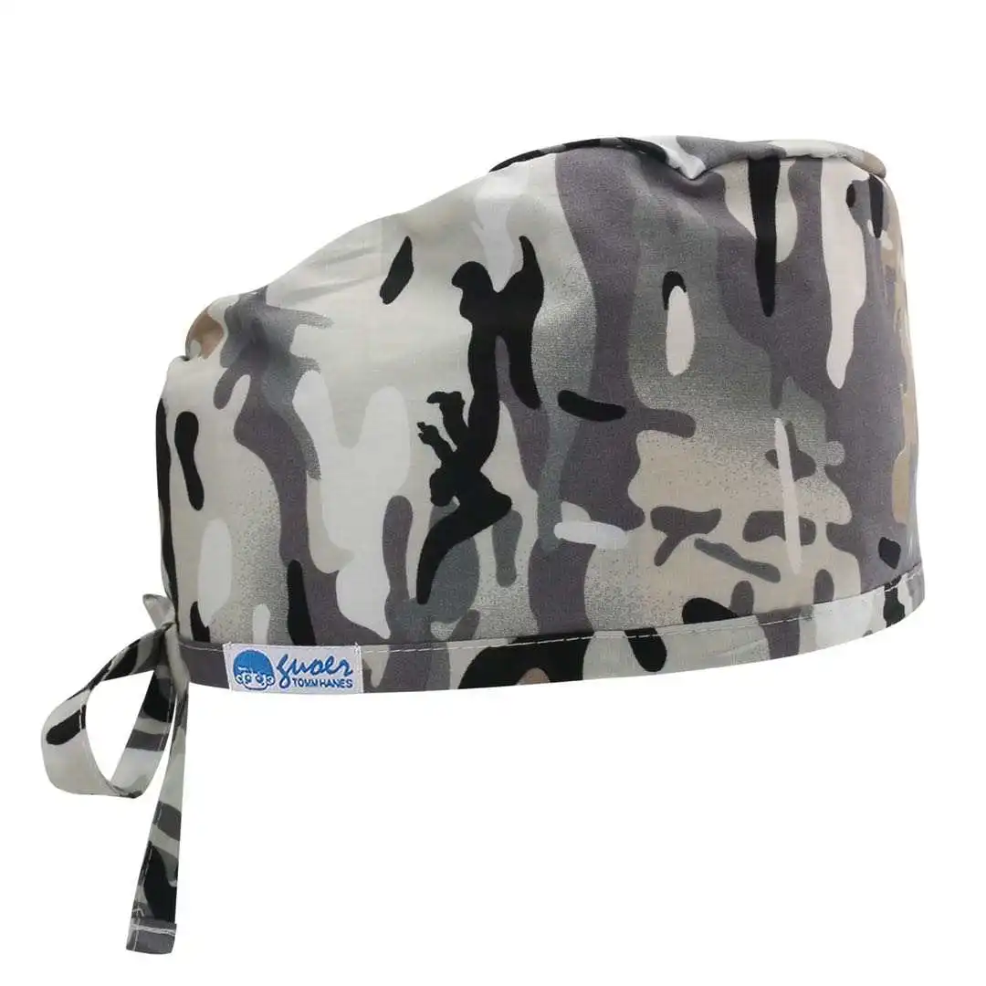 GUOER Camouflage Fabric Cotton Medical Scrub Head Caps With Sweatband