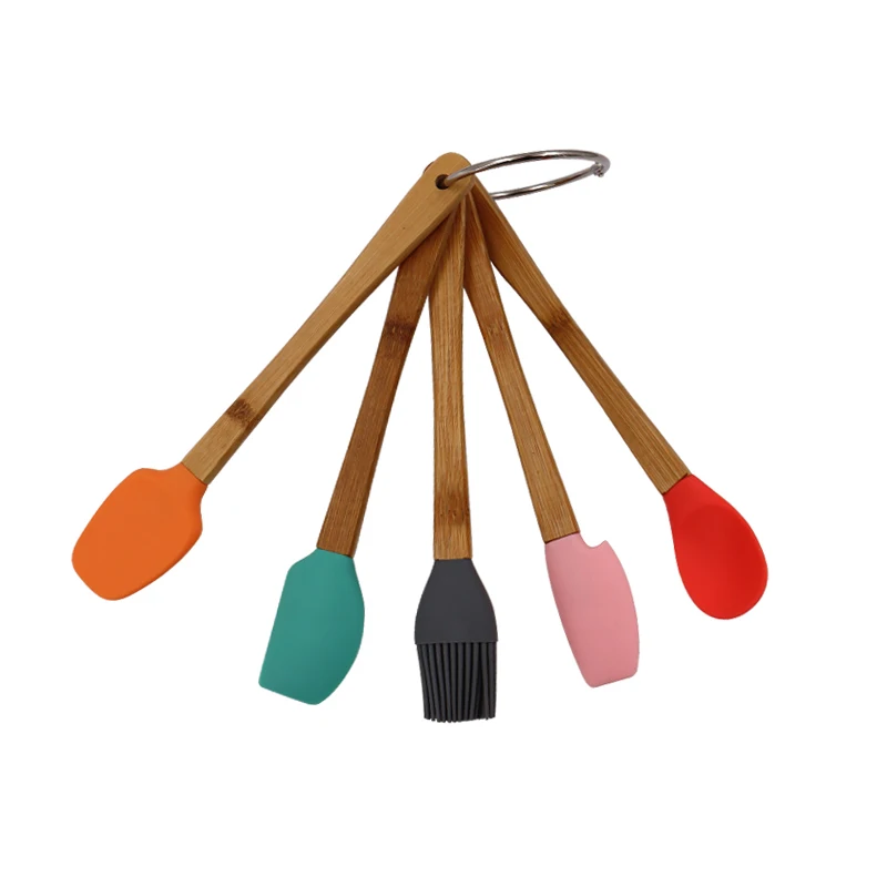 Wholesale Kitchen Cooking  5 Pieces No scratch silicone head And bamboo Handle 	 Kitchen Utensils