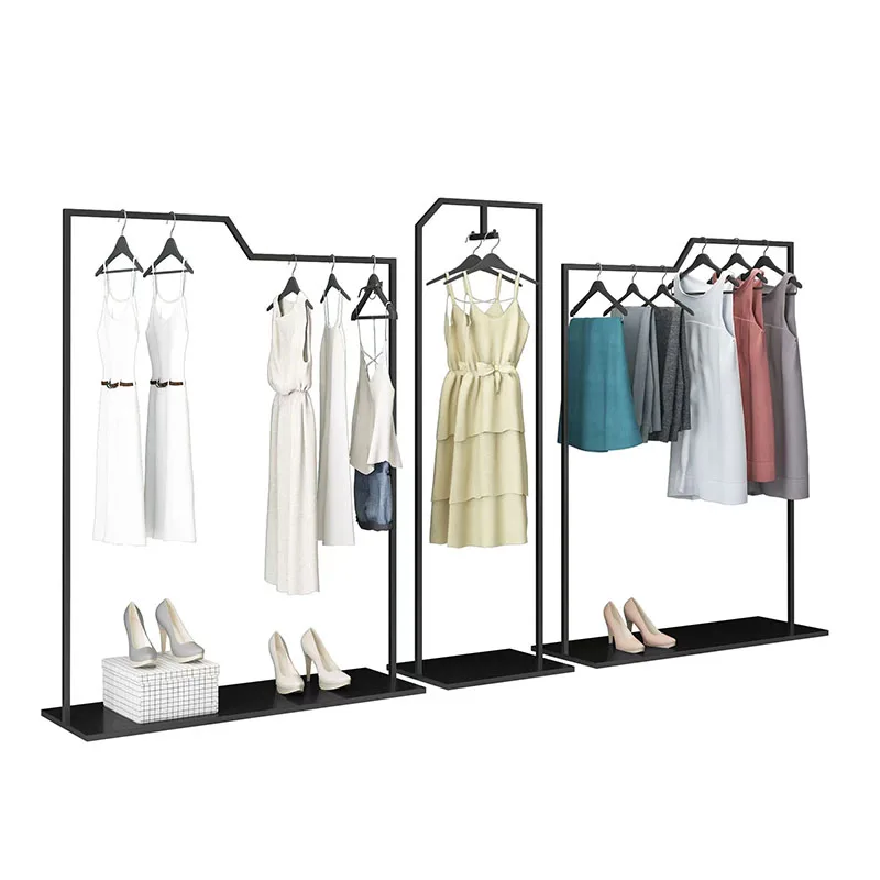 Customized fashion metal shop fitting lady apparel retail store stand gold clothes display garment boutique clothing rack