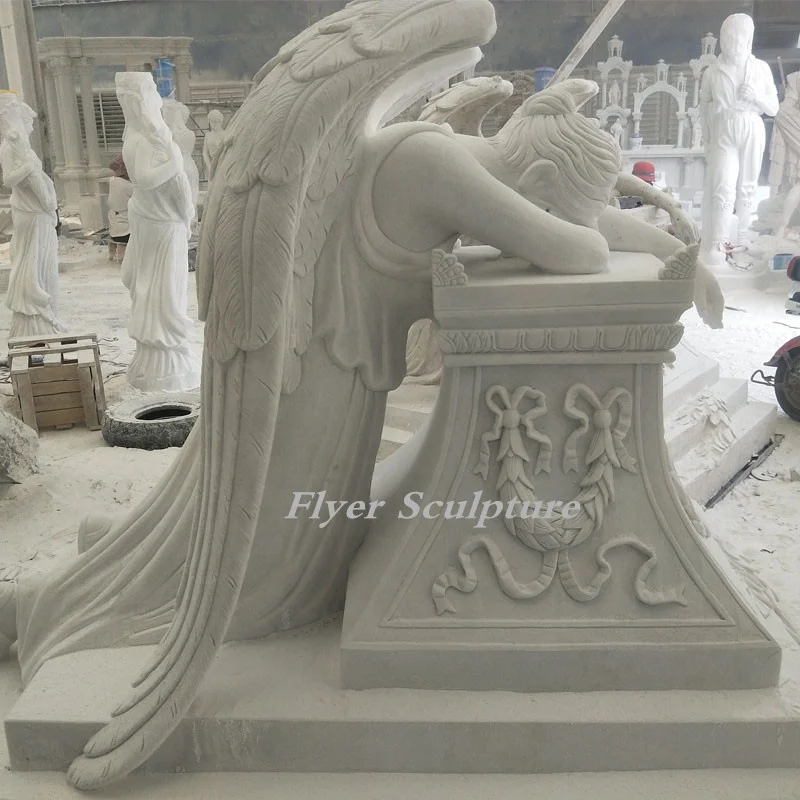 Памятник кладбища Ангела сердце ручная резьба белый мрамор Weeping Angel Headstone надгробие