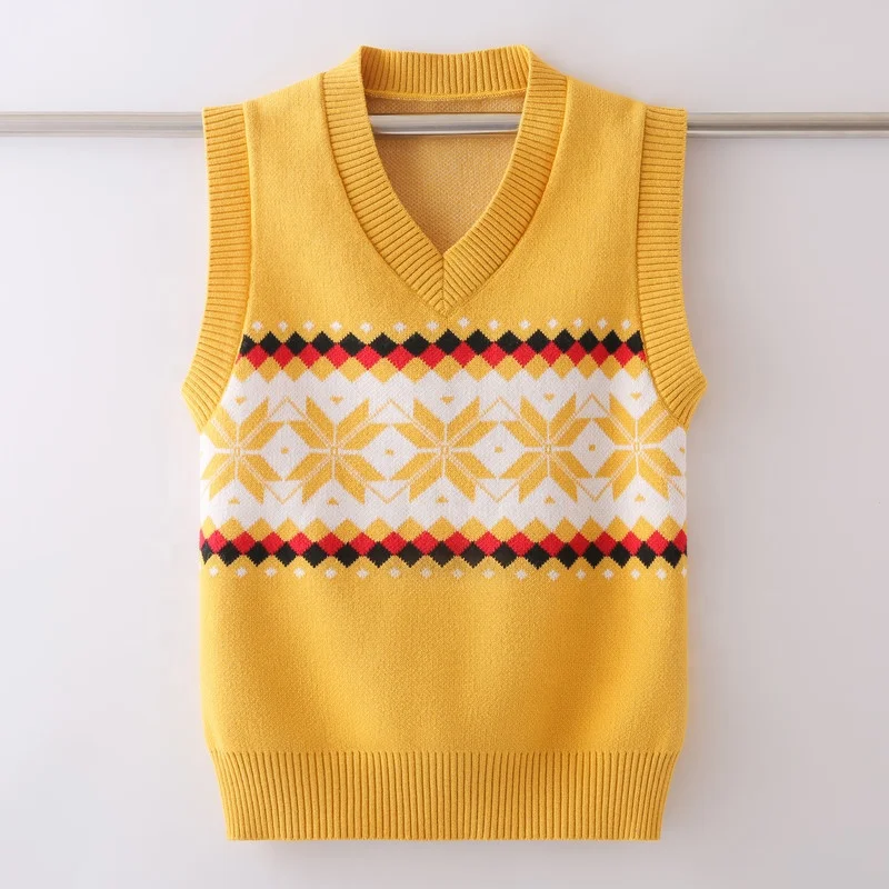 
Hot selling design star anise pattern v neck knitted printed sweater sleeveless vest 