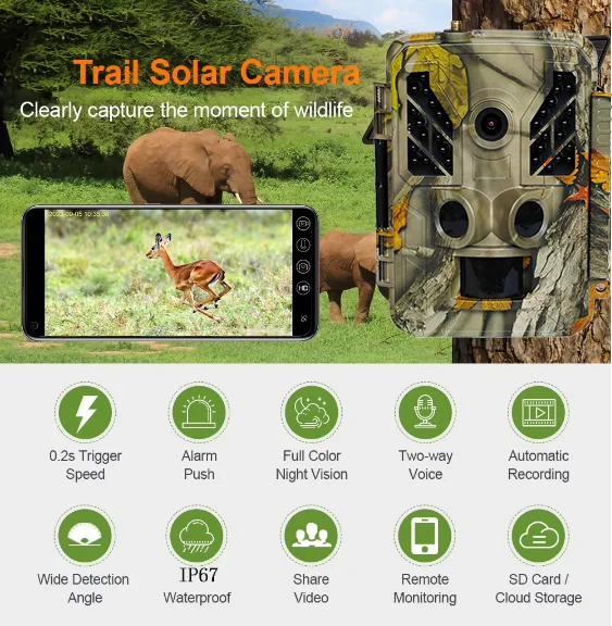 Newest TriggerMotion Activated  Surveillance  IP67 4K Bluetooth&WiFi  Wildlife Scouting  Trail Trap for Night  hunting Camera