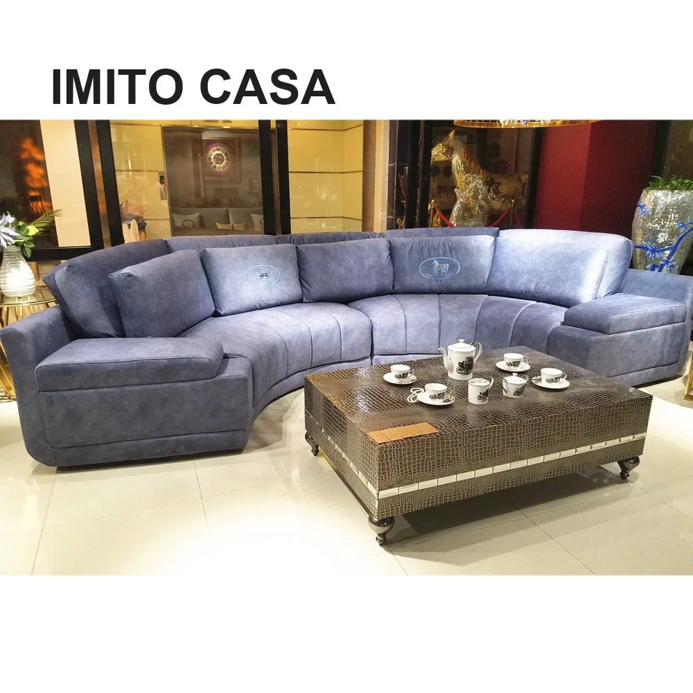 
New Design Luxury Italian Furniture Blue Grey Velvet Sofa Set 7 Seater Amazing Quality Half-Round Sofa Couch Sofa Bed 