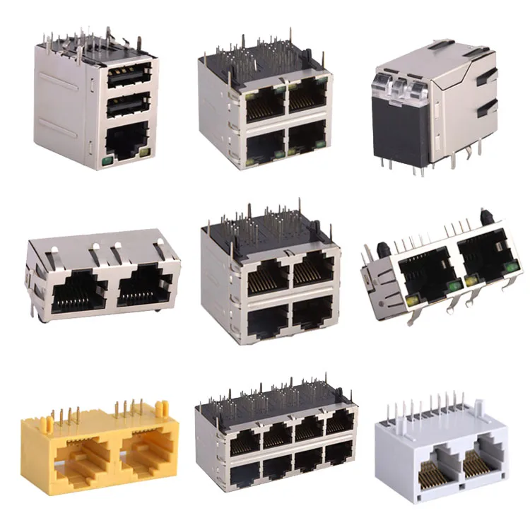 Network  Rj-45 Jack Plug 1 2 Port 1X2 1X4 2X2 Poe Cat6 Metal 8Pin 10p 8c Price Shielded Female Pcb Rj45 Connector With Led Light