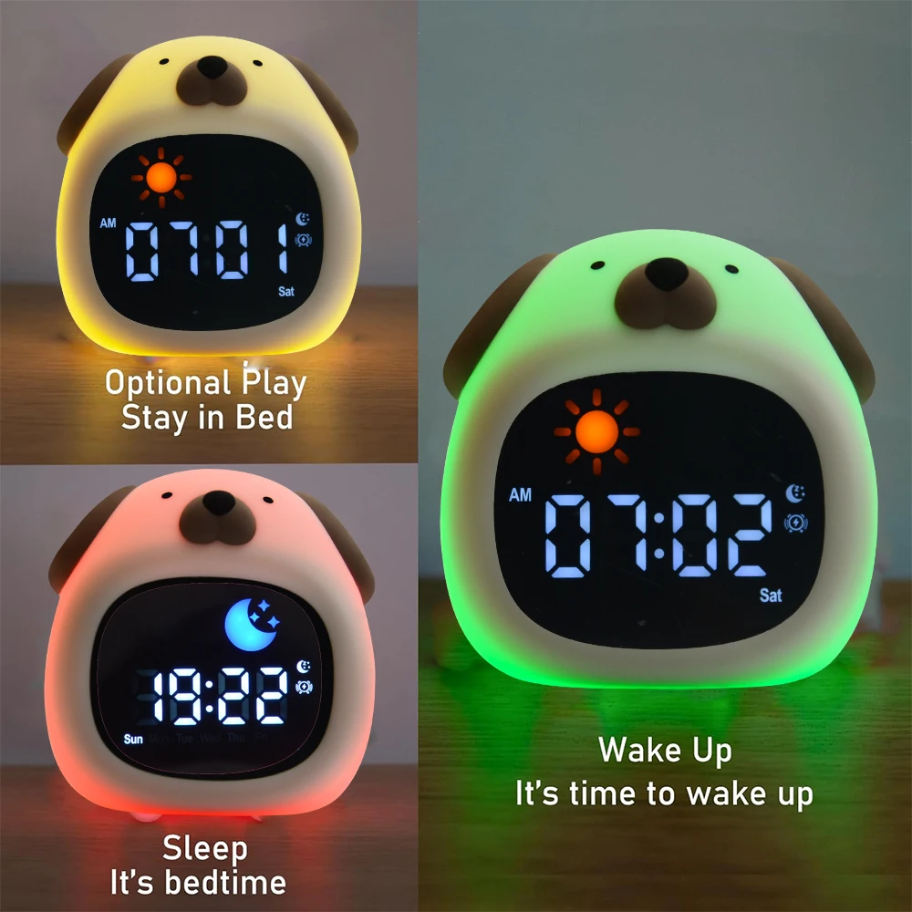 Kids Alarm Clock,Toddler Sleep Training Clock with Night Lights,Sound Machine,Gift Idea for Children Kids Toddler Boy Girl