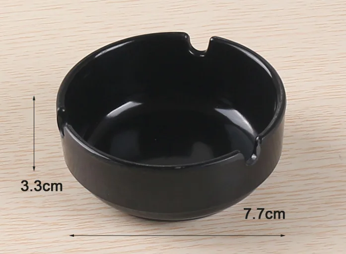 RTS 7.7x7.7x 3.3 cm cheap mini portable round unbreakable black melamine plastic ashtray for bar and restaurant wholesale