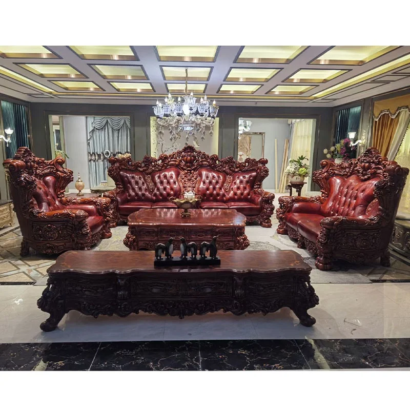 Classic luxury wood carving living room furniture set, High quality wooden hand carved royal furniture