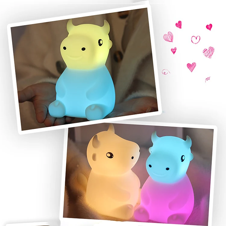 Popular Cute Animal Cow Silicone Night Light for kids Nursery Lamp with Timer USB Rechargeable baby led night light