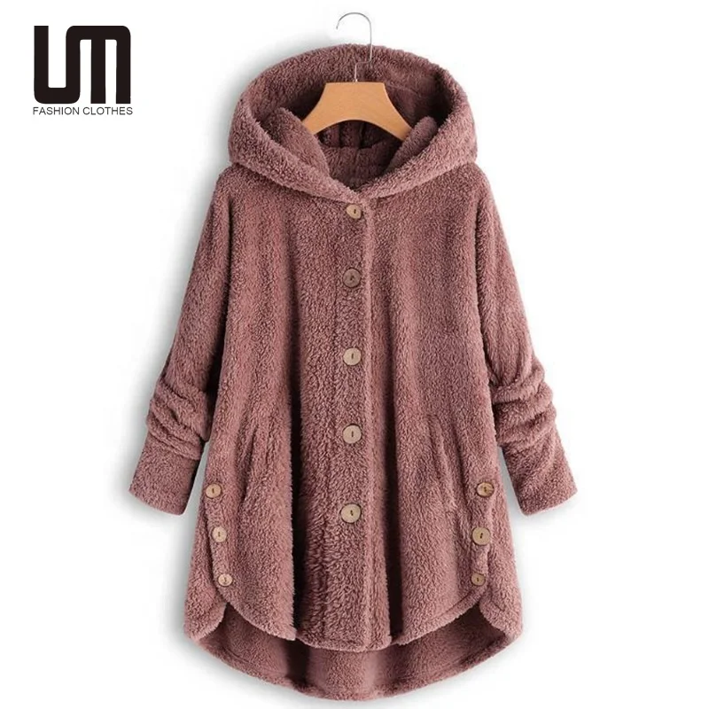 Liu Ming New Years 2025 Fashion Winter Women Casual Long Sleeve Solid Color Wool Hooded Jacket Furry Plus Size Coat