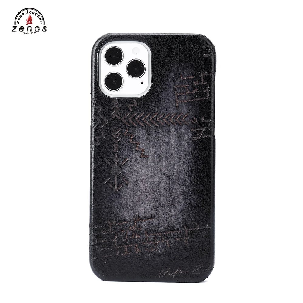 Zenos Customizable Retro Scritto Swipe Leather Phone Case for iPhone 14 Series Genuine Leather Factory Customization