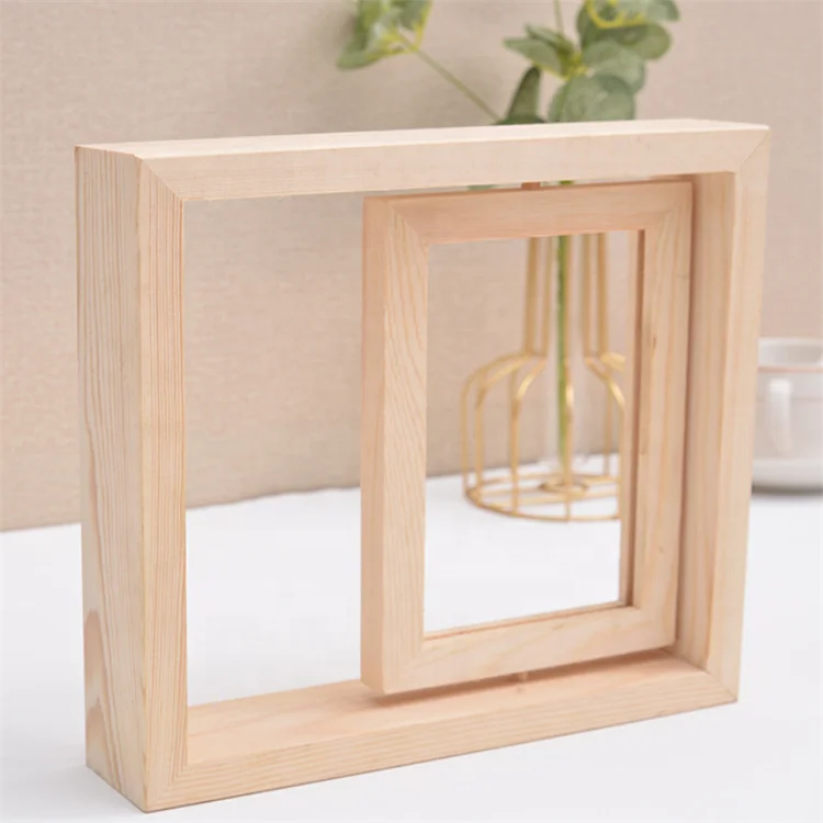 Creative 6 Inch MDF Photo Frame Double-Sided Rotating Picture Frame Customized Wooden Photo Frames Desktop Decor
