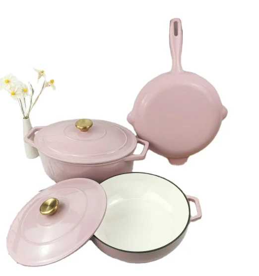 German Die Cast iron Big Kitchen Ware Enamel Dutch Oven Cast Iron Cookware Set Hot Pot casserole Sets skillet pan