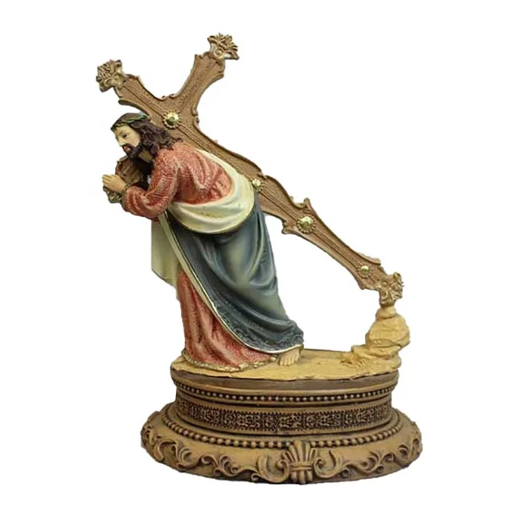 2020 Best Selling Polyresin Jesus Carring Cross on the Way to Calvary Statue